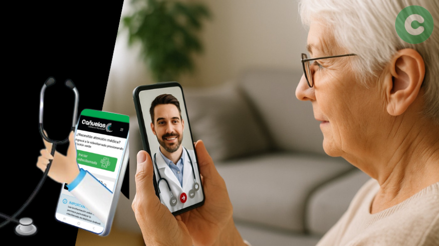 Persona adulta mayor en videollamada con un médico